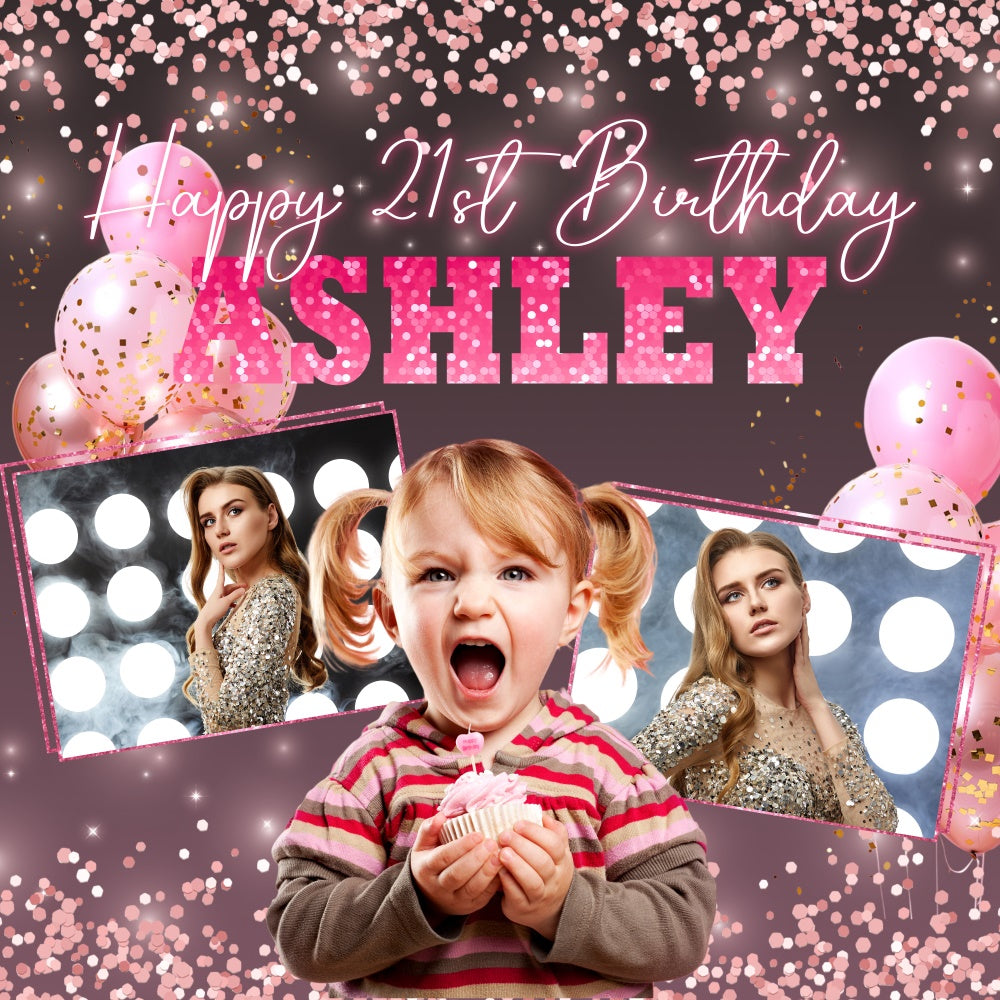 21. Geburtstag Backdrop rosa Konfetti funkelnde benutzerdefinierte Hintergrund BRP5-80