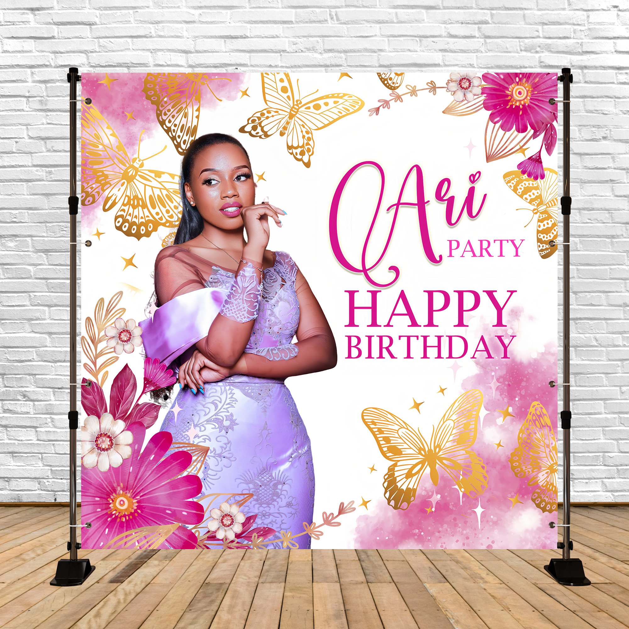 Personalisierte Geburtstag Backdrop Schmetterlinge Delicate Blooms Backdrop BRP5-92