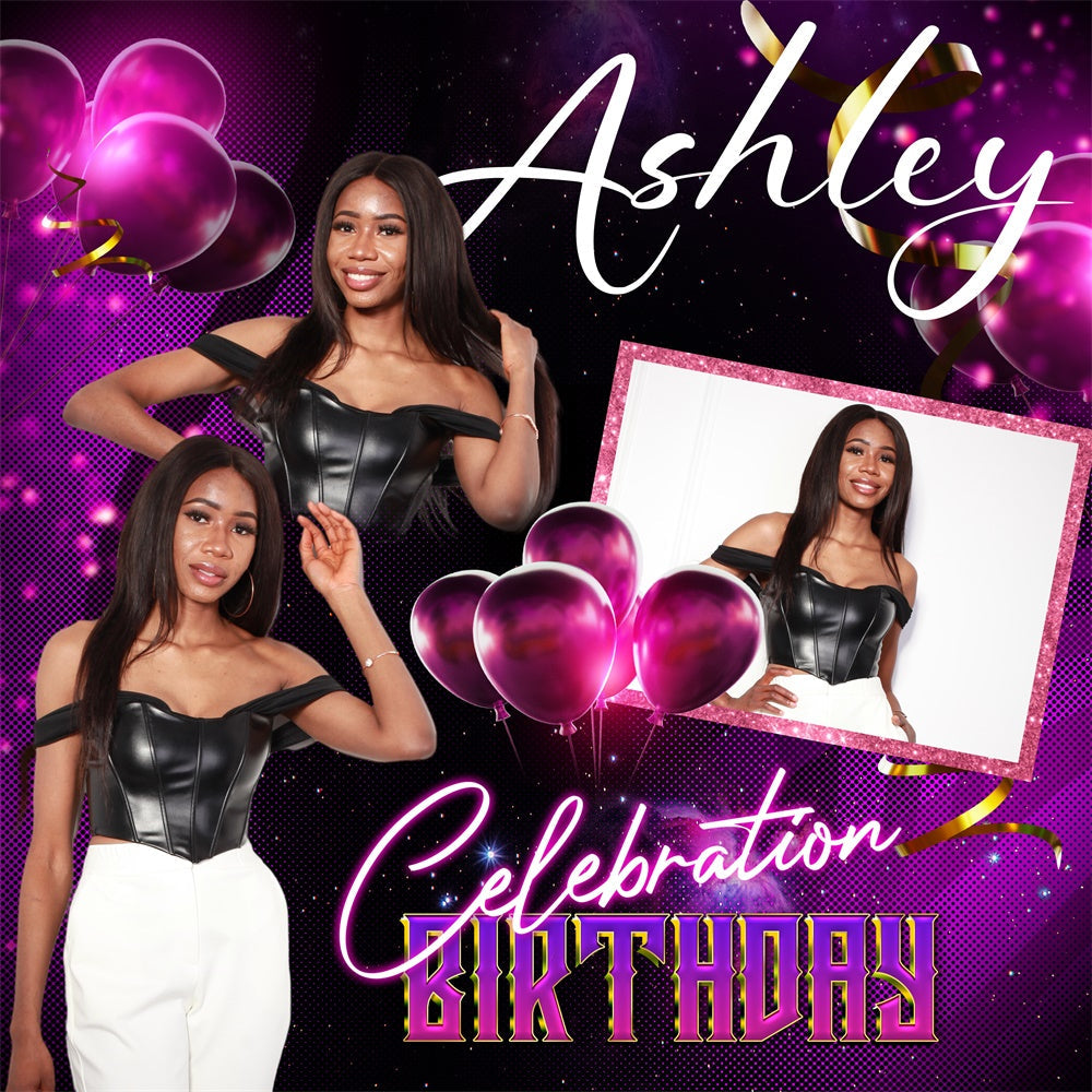 Custom Birthday Backdrops Glam Lila Ballon Sparkle Backdrop BRP5-94