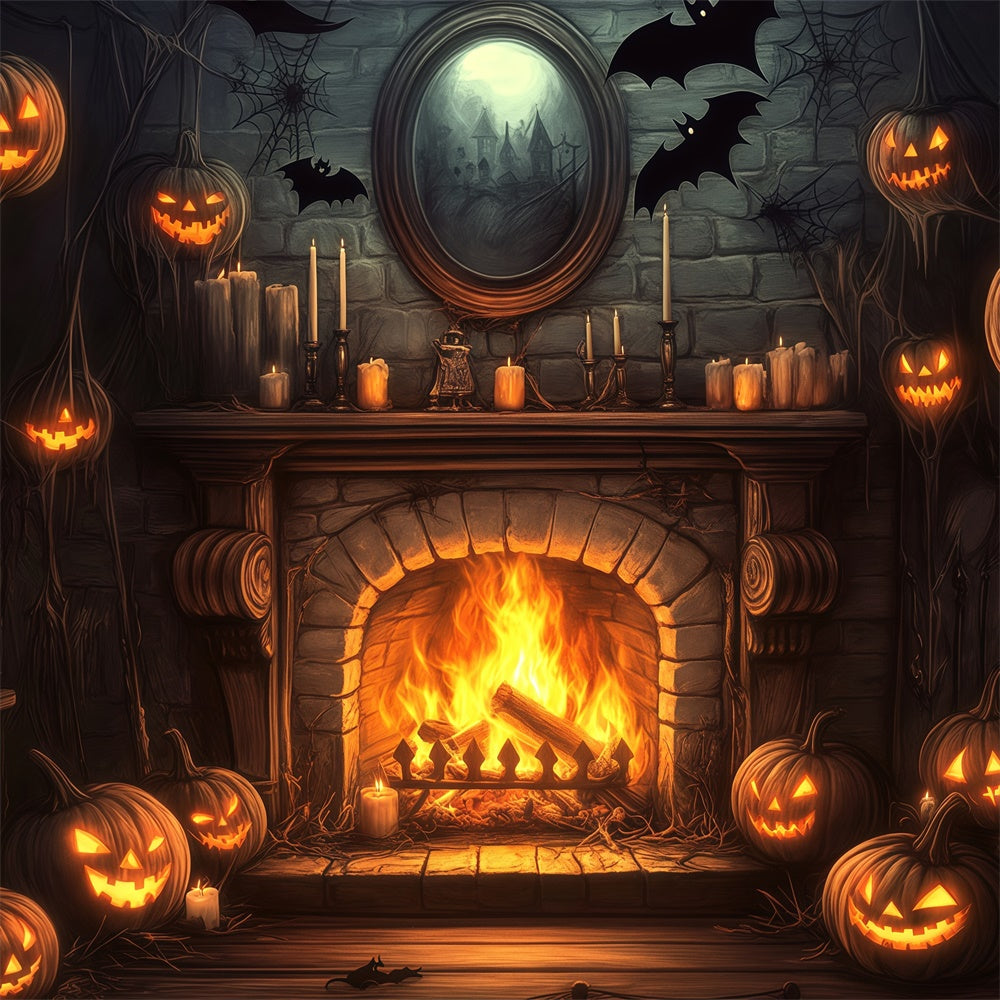 Halloween Fotokulisse Kürbis Kamin Fledermaus Kulisse BRP57-113
