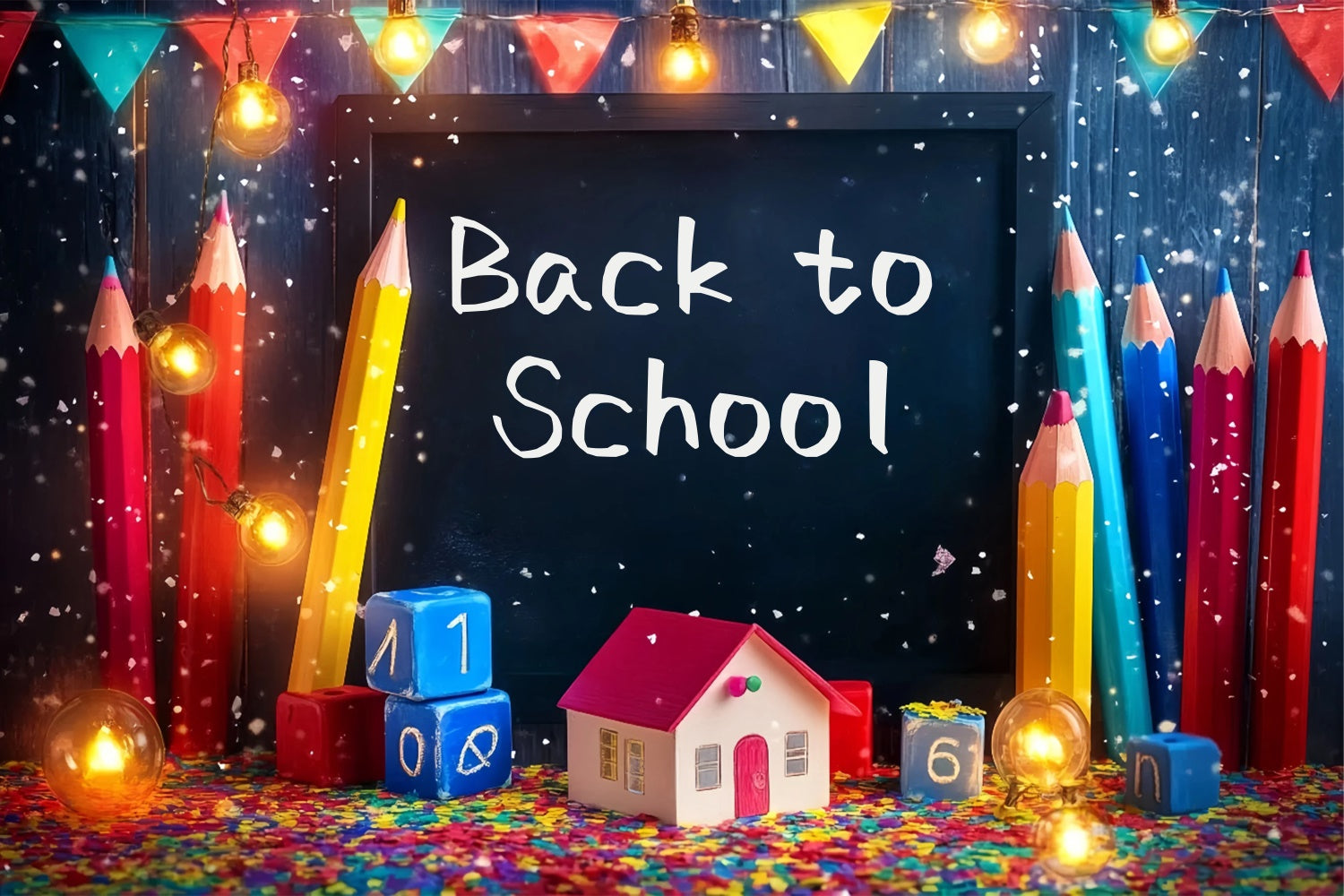 Back To School Backdrop Konfetti Buntstifte Lichter Backdrop BRP57-16