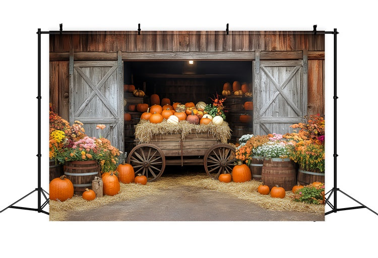Herbst Fotokulisse Kürbis Wagen Scheune Fotohintergrund BRP57-184