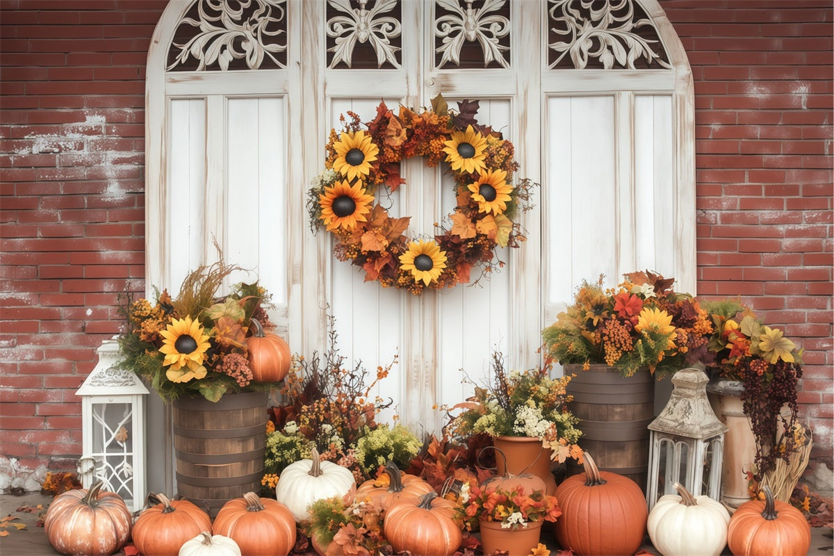 Herbst Fotokulisse Sonnenblumenkranz Veranda Fotohintergrund BRP57-188