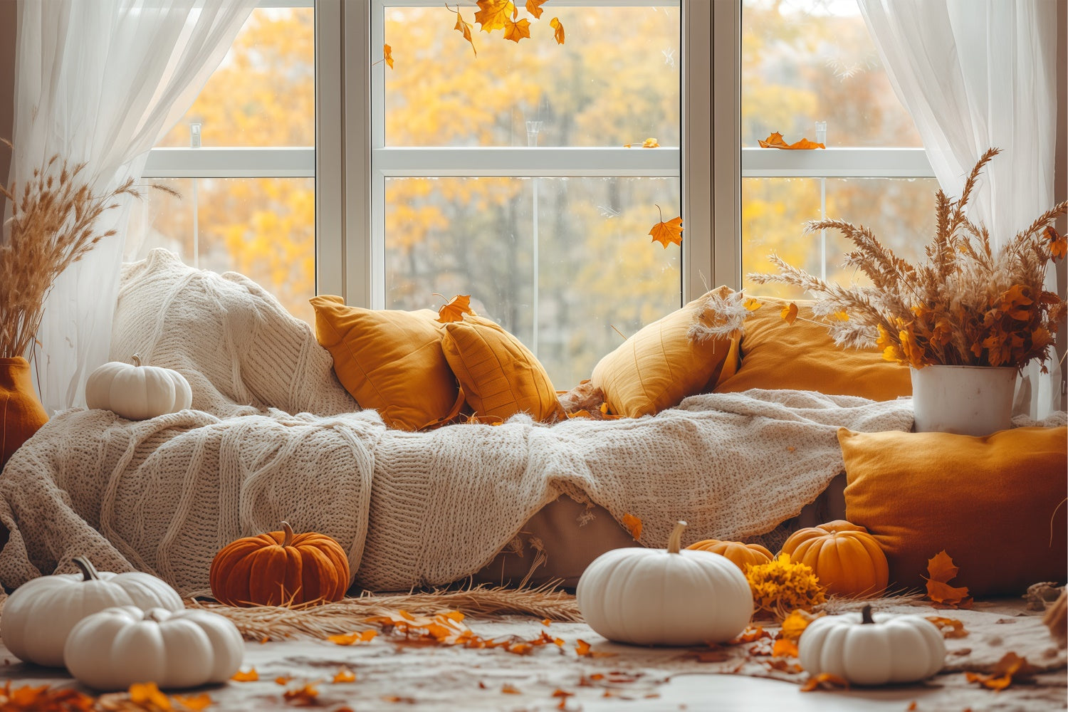 Herbst Fotografie Kulissen Warmes Kissen Fenster Hintergrund BRP57-199