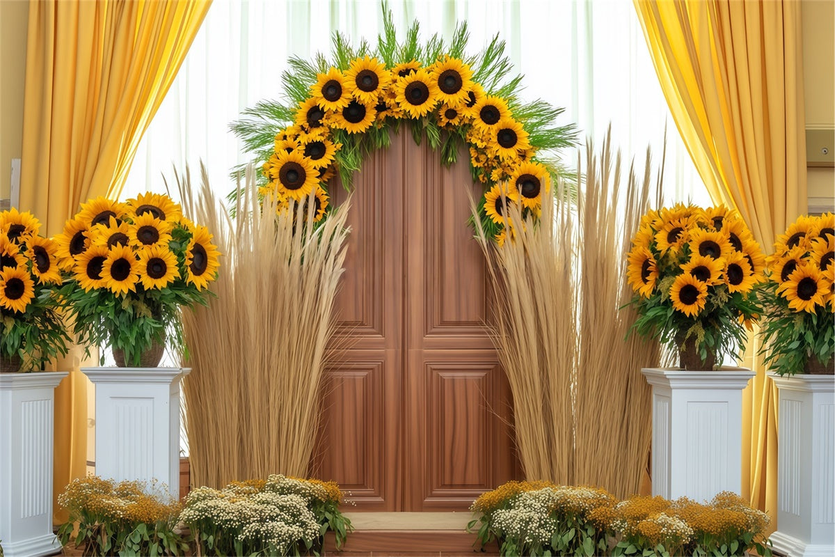 Herbsthintergrund Elegante Sonnenblume Türdekoration Foto Backdrop BRP57-200