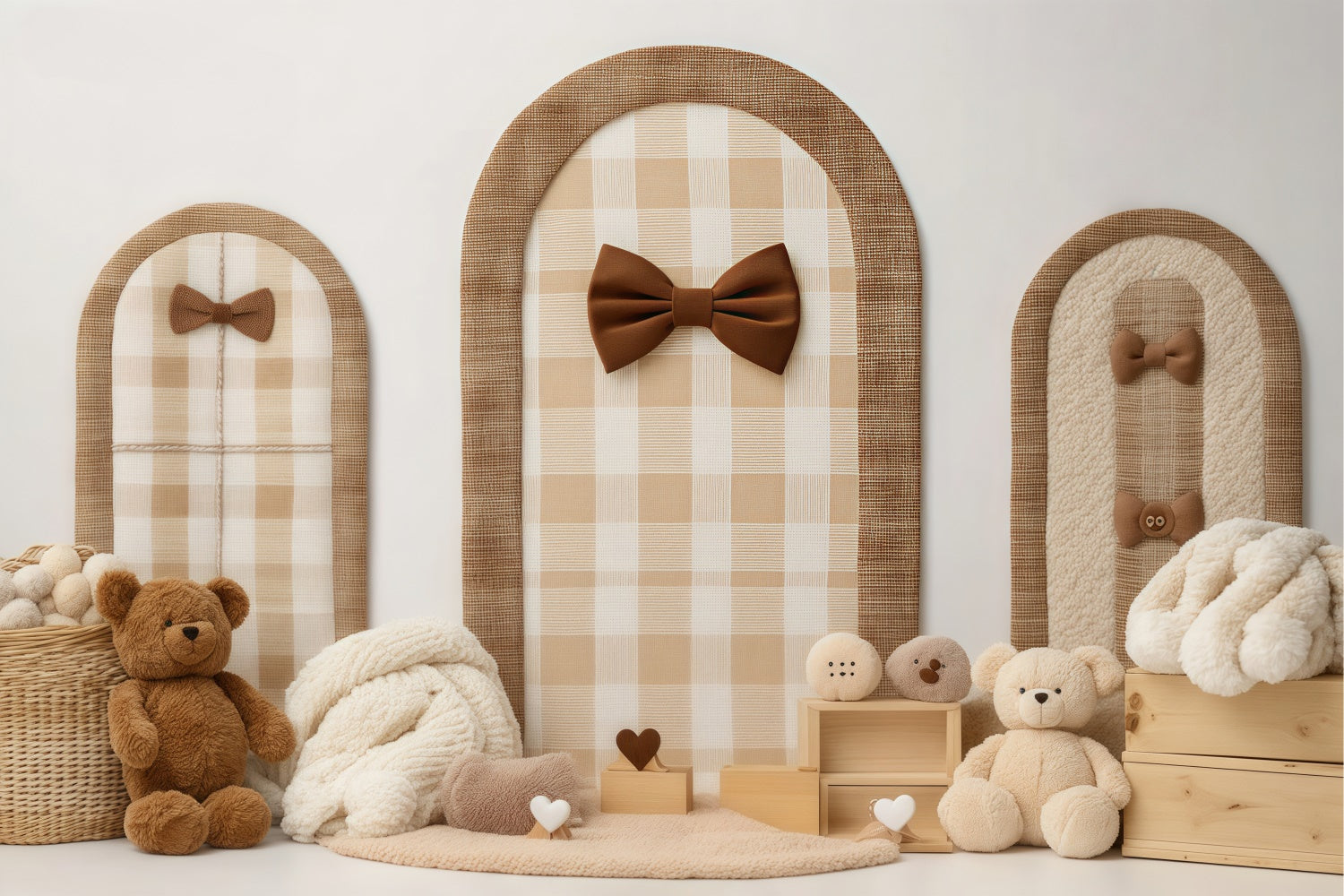 Neugeborenen-Fotohintergrund Gemütlich kariert Schleife Teddy Hintergrund BRP57-242