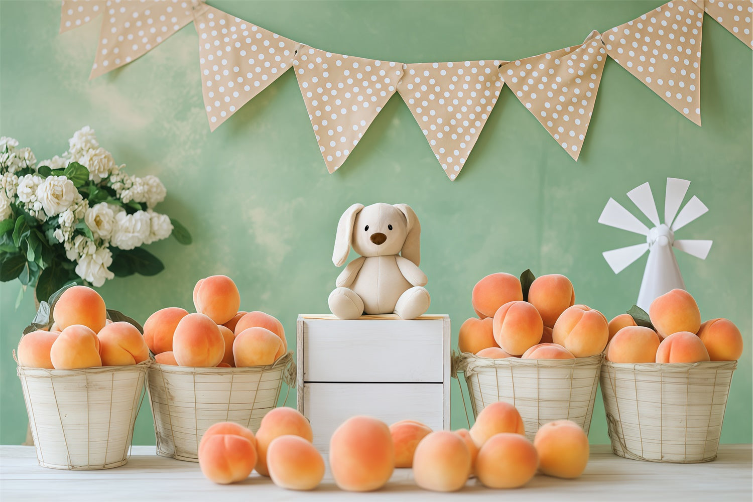 Niedliche Hintergrundkulisse Frisches Obst Plüschtier Kinder Hintergrundkulissen BRP57-257