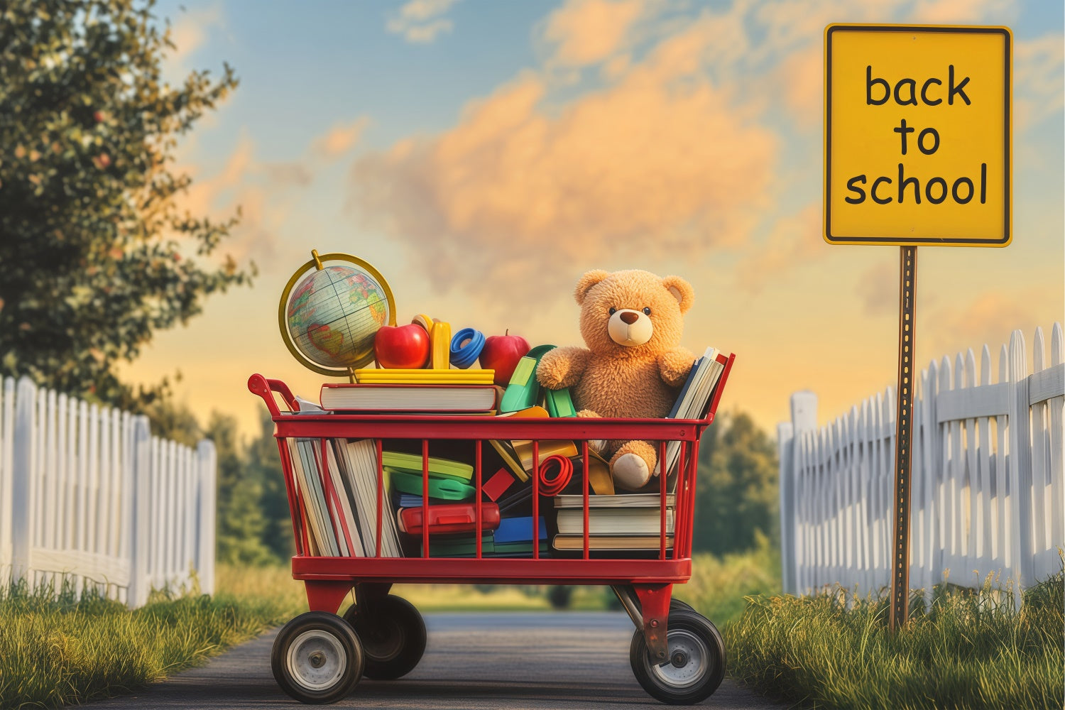 Back To School Fotohintergrund Bücher Bär Sonnenuntergang Backdrop BRP57-35