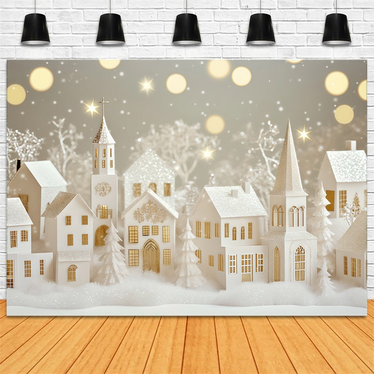 Winterszenen-Hintergrund Glitzerndes Papier-Dorf Foto Hintergrund BRP57-367