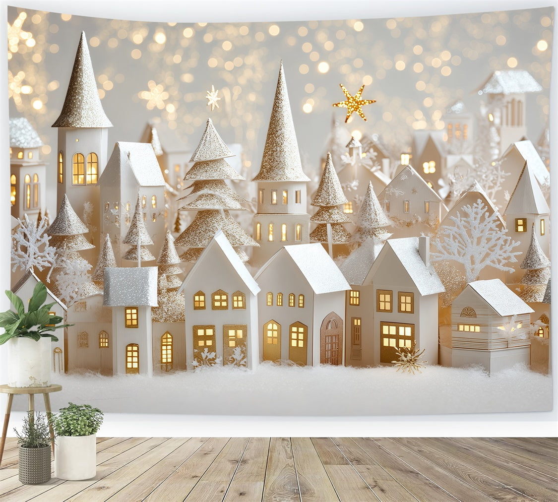 Winter-Fotokulisse Holiday Cottage Lights Foto Hintergrund BRP57-368