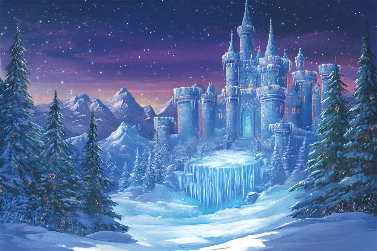 Winter Wonderland Backdrop Snowy Pines Castle Foto Hintergrund BRP57-370