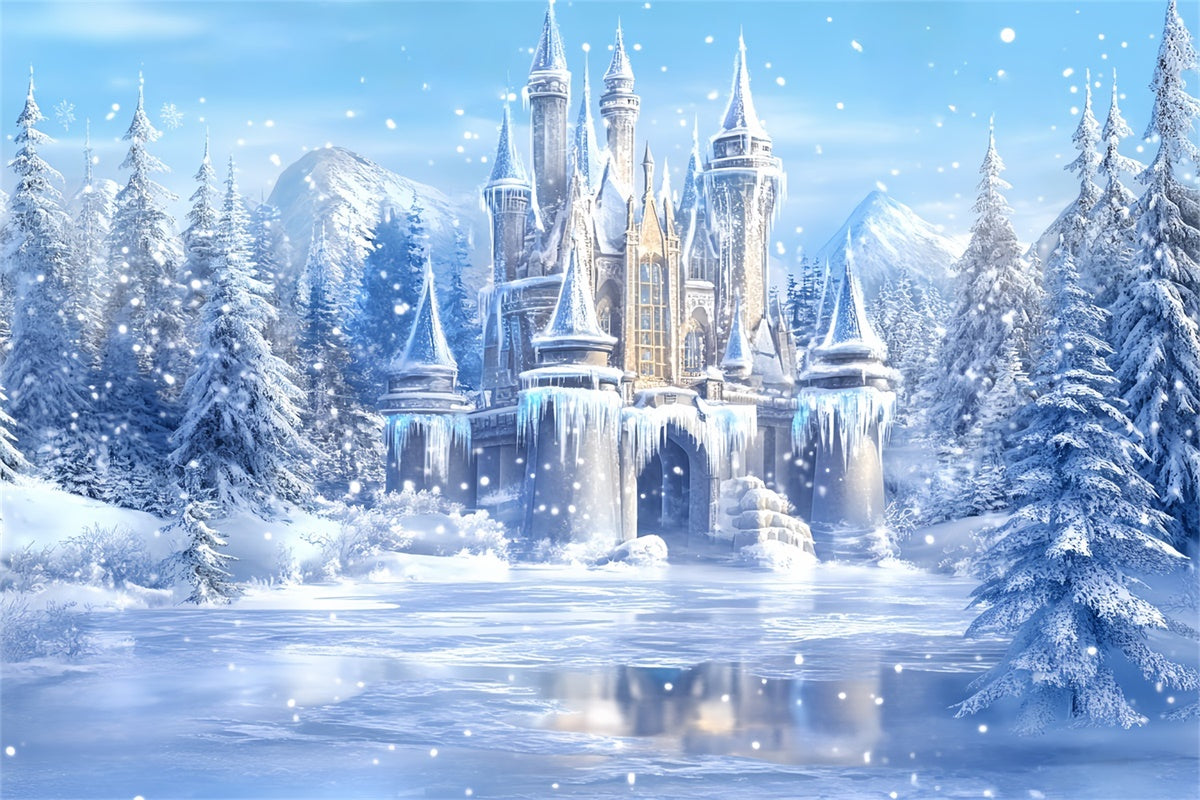 Winter Wonderland Backdrops Gefrorener See Schloss Foto Hintergrund BRP57-373