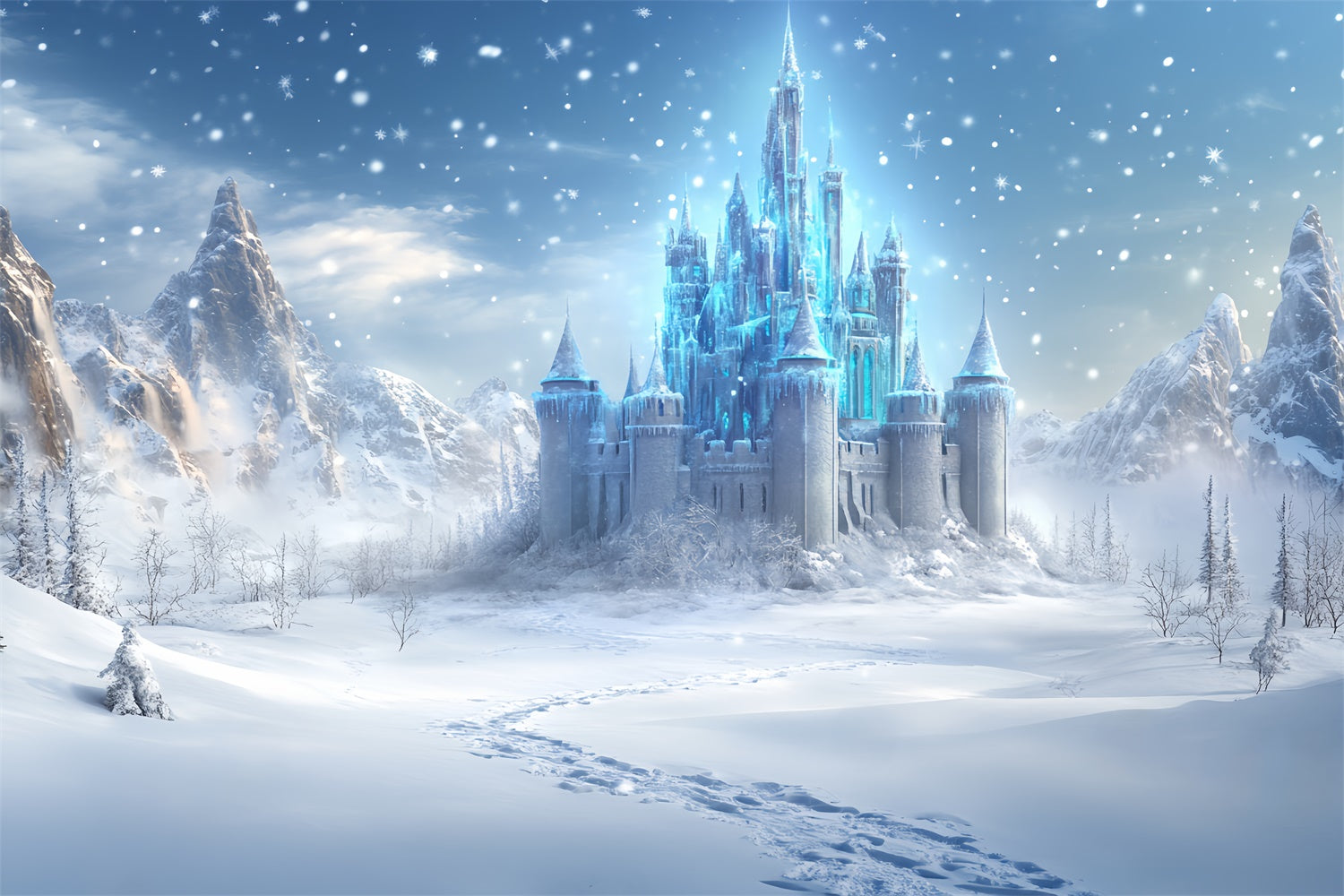 Winterliche Schloss-Hintergrundkulisse Crystal Castle Trail Foto Hintergrund BRP57-375