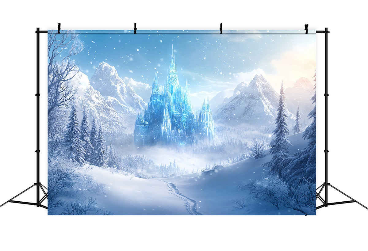 Winter-Fotokulissen Nebliges verzaubertes Eisschloss Foto Hintergrund BRP57-376