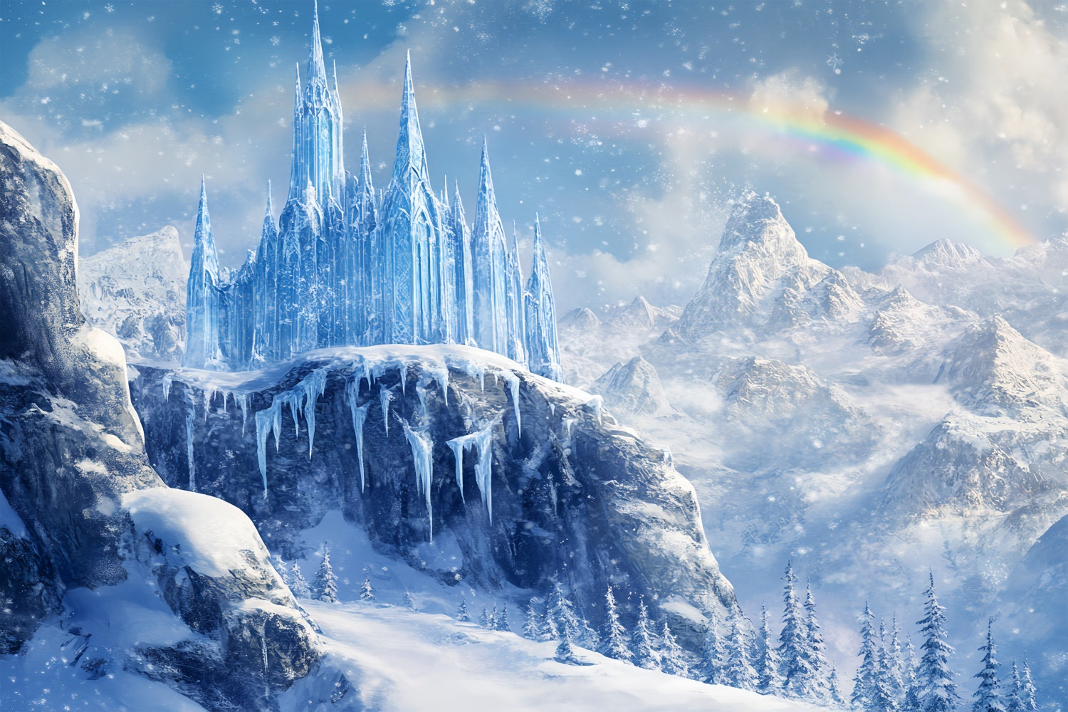 Winter Wonderland Backdrops Regenbogen Gefrorenes Schloss Foto Hintergrund BRP57-377