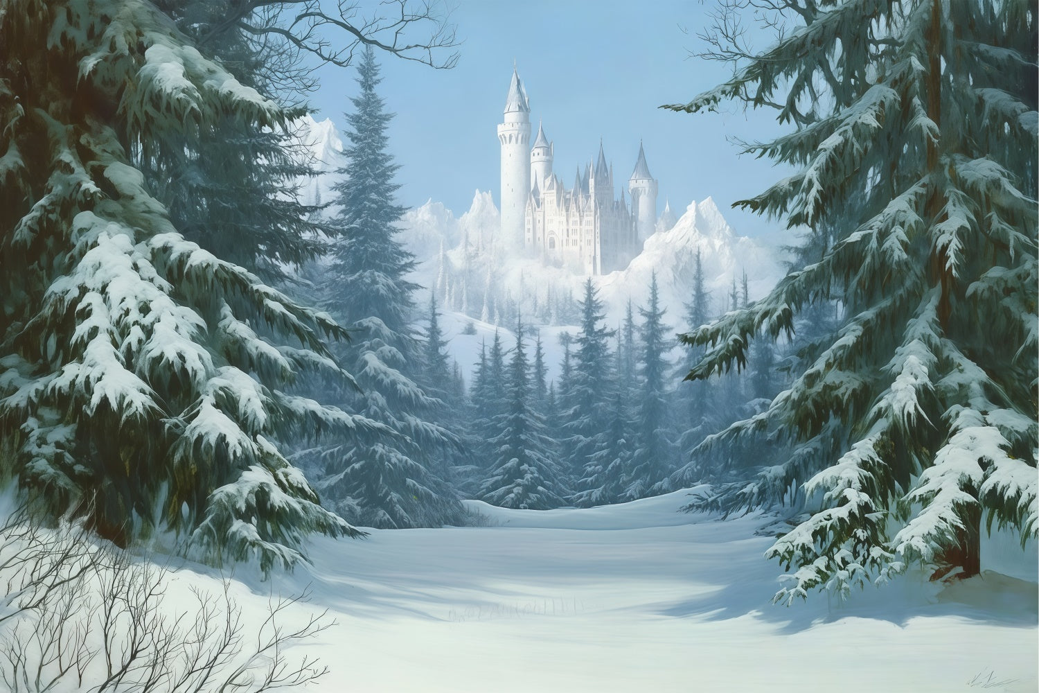 Winter Backdrop Fotografie Kiefern Schnee Schloss Foto Hintergrund BRP57-378