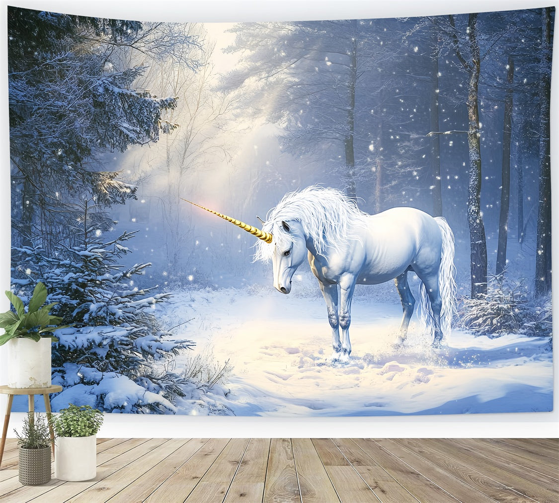 Winterwald Kulisse Frosted Magic Unicorn Foto Hintergrund BRP57-380