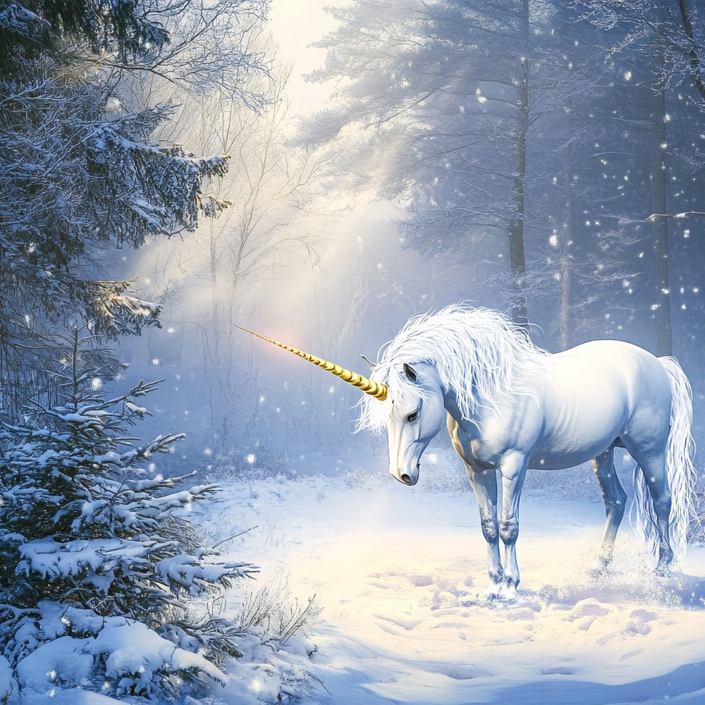 Winterwald Kulisse Frosted Magic Unicorn Foto Hintergrund BRP57-380