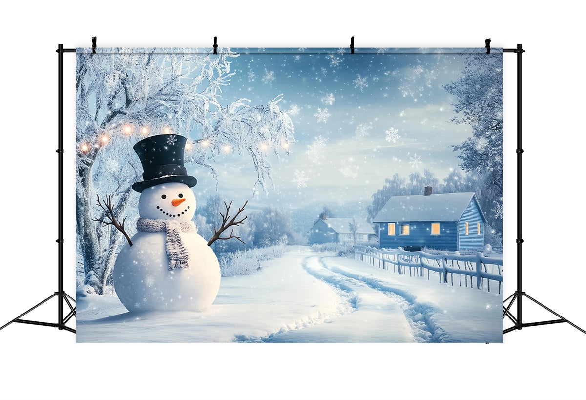 Winterszenen Hintergrund Schneemann Feriendorf Foto Hintergrund BRP57-387