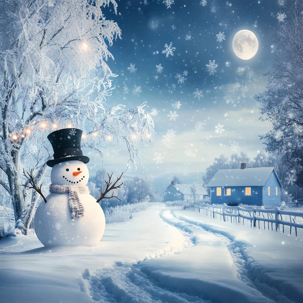 Winterszenen Hintergrund Schneemann Feriendorf Foto Hintergrund BRP57-387