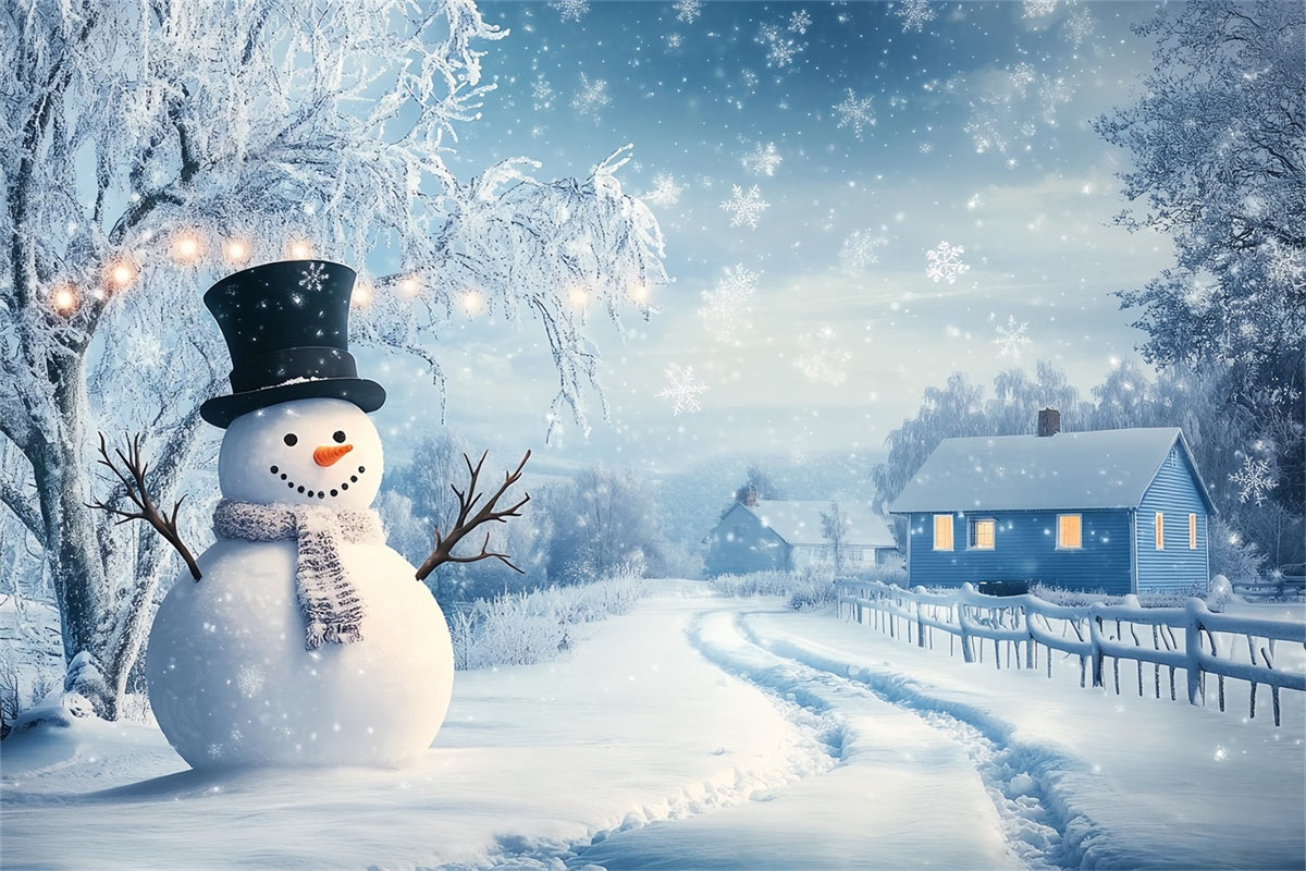 Winterszenen Hintergrund Schneemann Feriendorf Foto Hintergrund BRP57-387