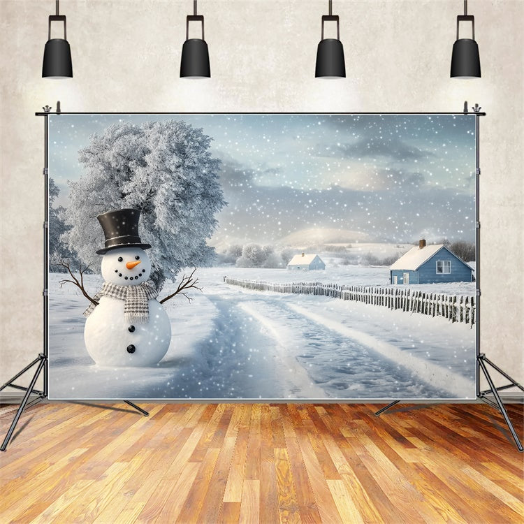Winter Snow Backdrop Serene Path Snowman Foto Hintergrund BRP57-389