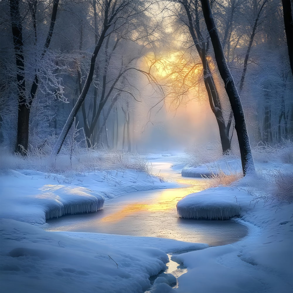 Winter Wonderland Backdrop Frost Forest Stream Foto Hintergrund BRP57-391