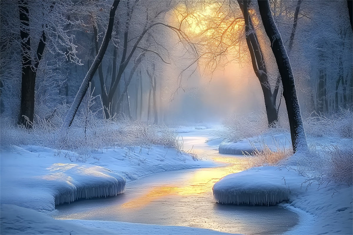 Winter Wonderland Backdrop Frost Forest Stream Foto Hintergrund BRP57-391