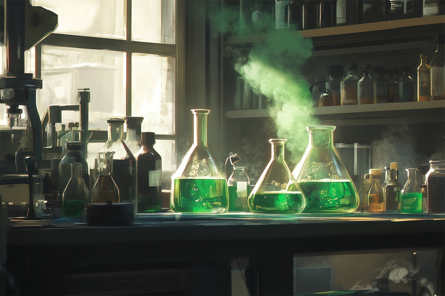 Chemie-Hintergrundkulisse Grüner Zaubertrank Wissenschafts-Hintergrundkulisse BRP57-42