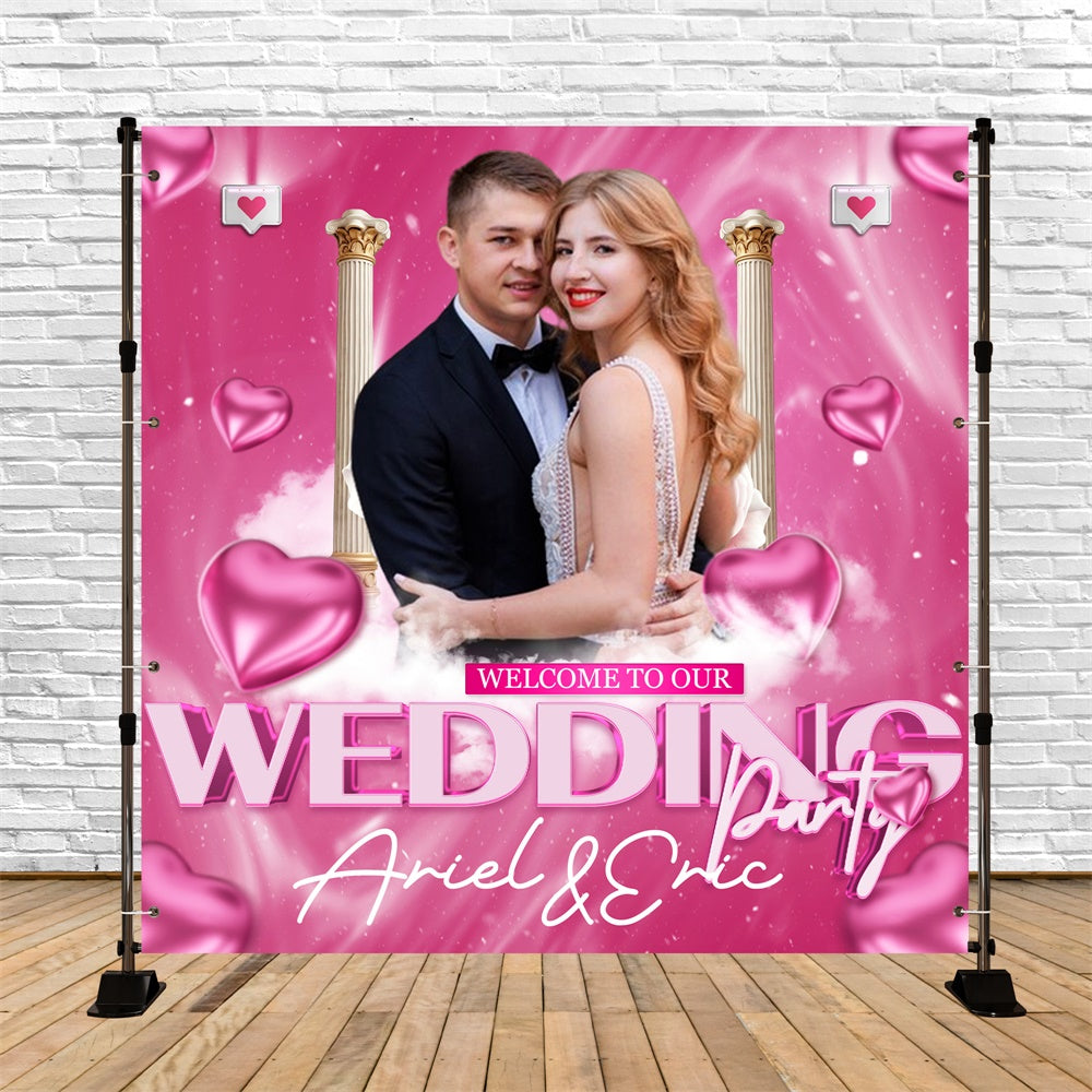 Backdrop für Hochzeit Rosa Herzen Traum Personalisierte Backdrop BRP6-131