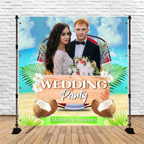 Strand-Hochzeitskulisse Kokosnuss-Insel-Palme Personalisierte Kulisse BRP6-140