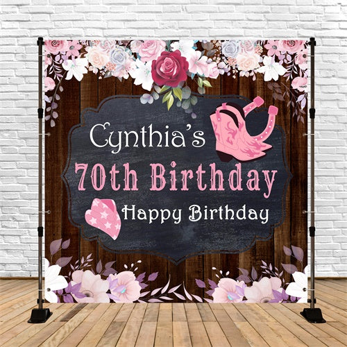 70. Geburtstag Backdrop Rustikale Cowgirl Blume Custom Backdrop BRP6-99