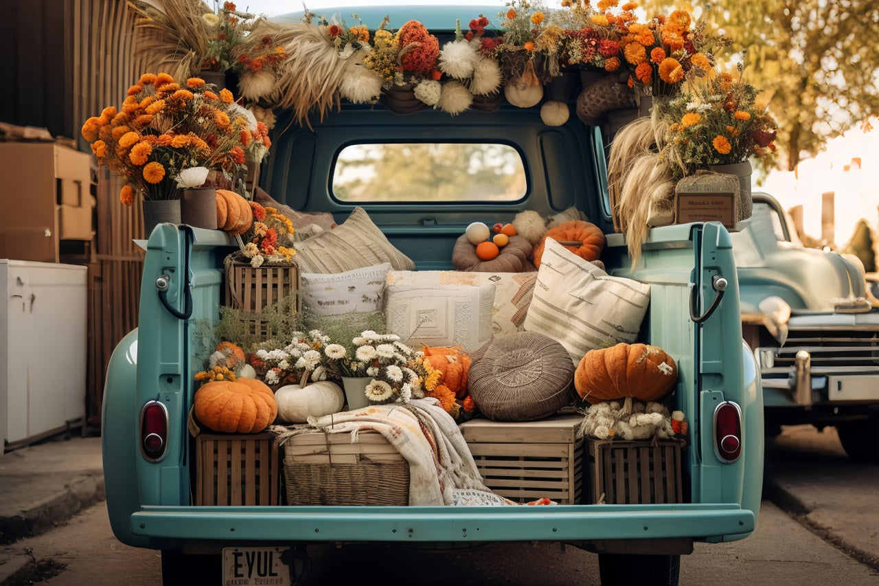 Herbst Waldblatt Kürbis Blauer LKW Hintergrund BRP7-101