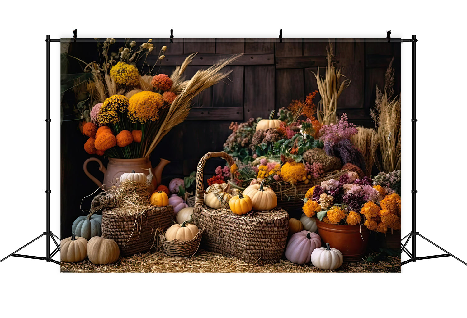 Herbst Kürbis Schilf Blumen Fotografie Hintergrund BRP7-126