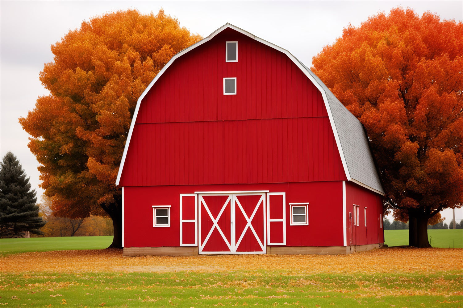 Rotes Haus Ahornblatt Wiese Herbst Kulisse BRP7-128