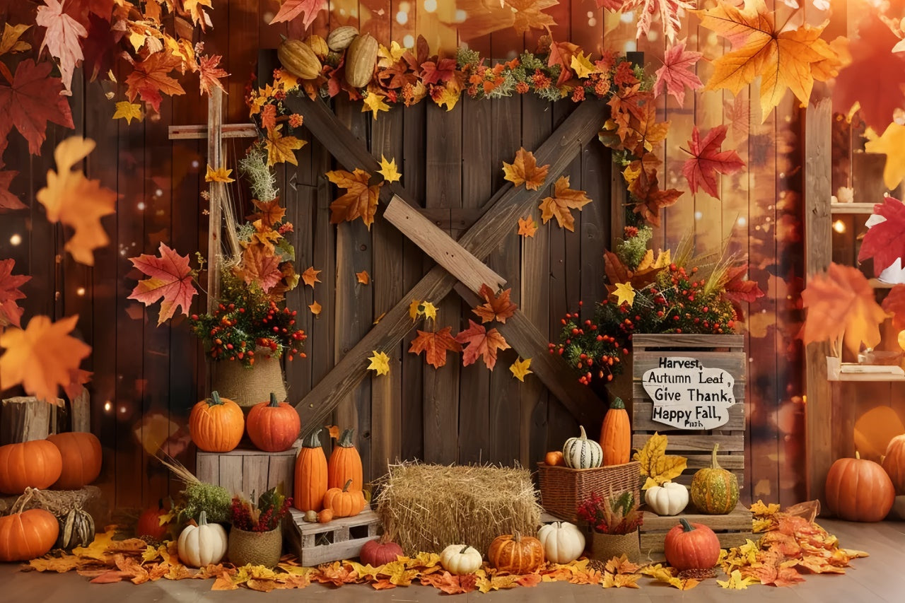 Blatt Scheunentür Kürbis Happy Fall Hintergrund BRP7-137