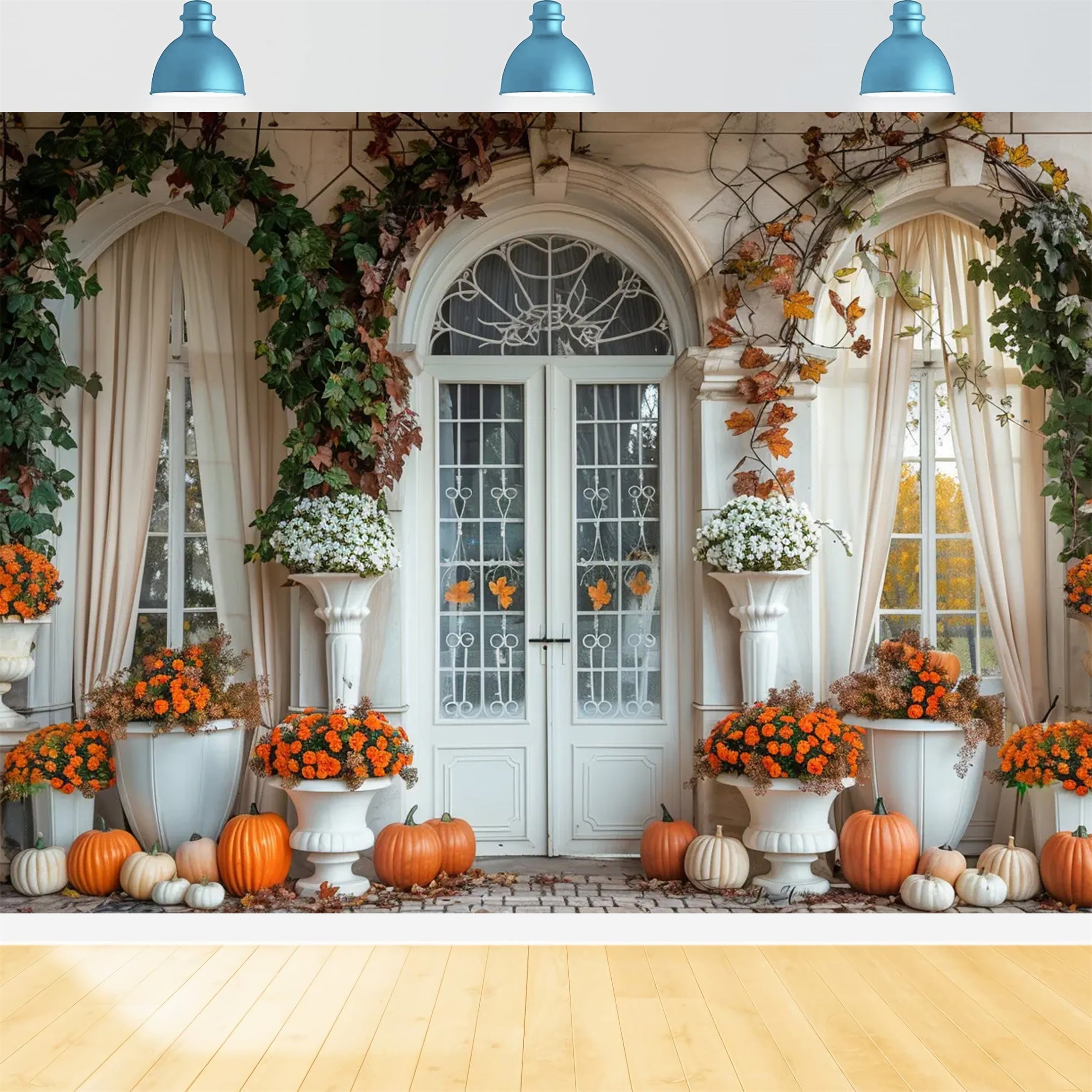 Herbst Kürbis Weiß Bogen Tür Hintergrund BRP7-139