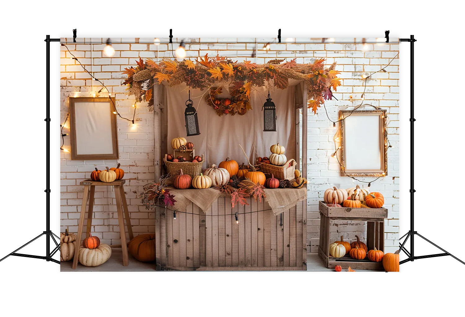 Herbst Kürbis Shop Weiß Backstein Fotografie Hintergrund BRP7-146