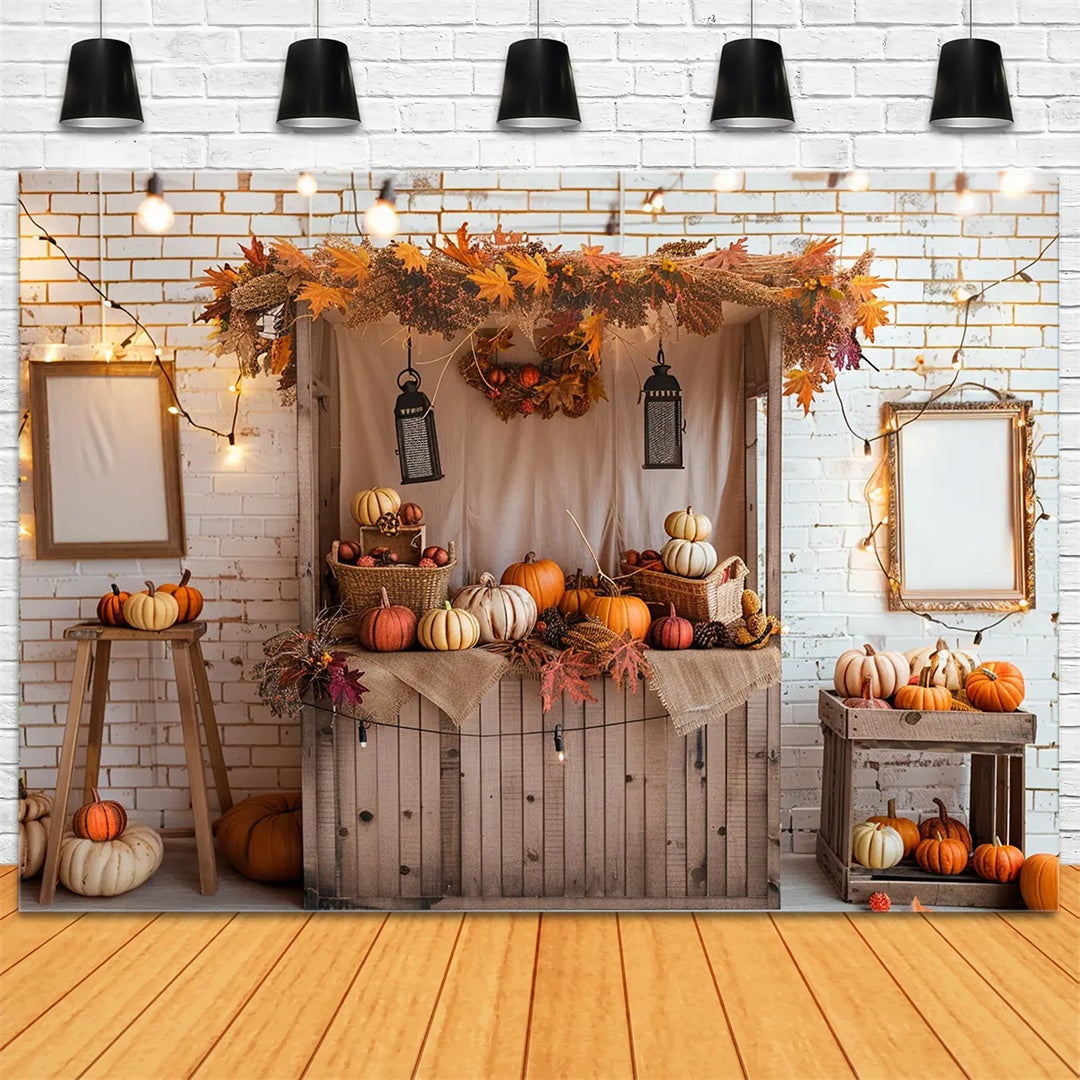 Herbst Kürbis Shop Weiß Backstein Fotografie Hintergrund BRP7-146