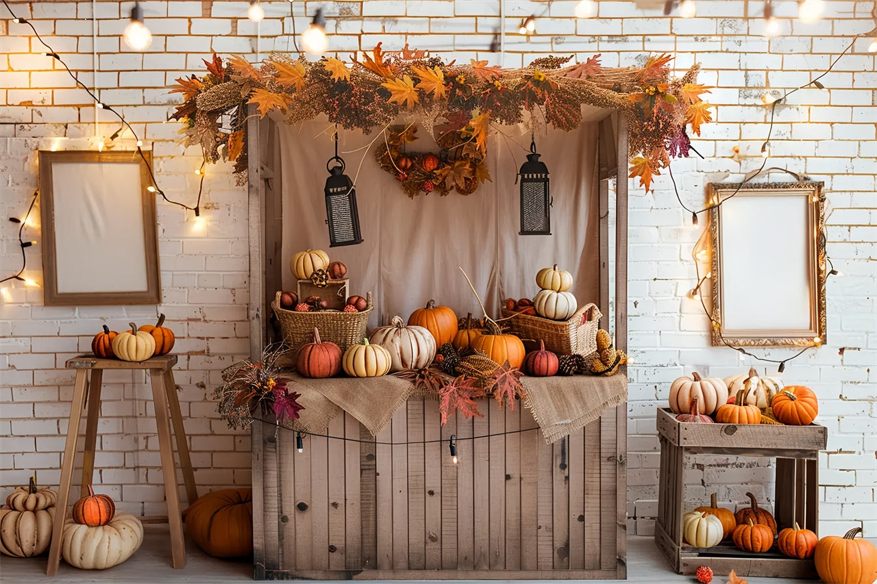 Herbst Kürbis Shop Weiß Backstein Fotografie Hintergrund BRP7-146
