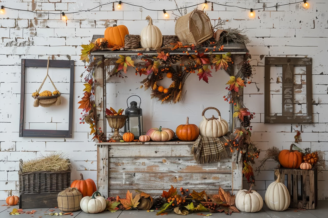 Herbst Weiß Backstein Kürbis Fotografie Hintergrund BRP7-147