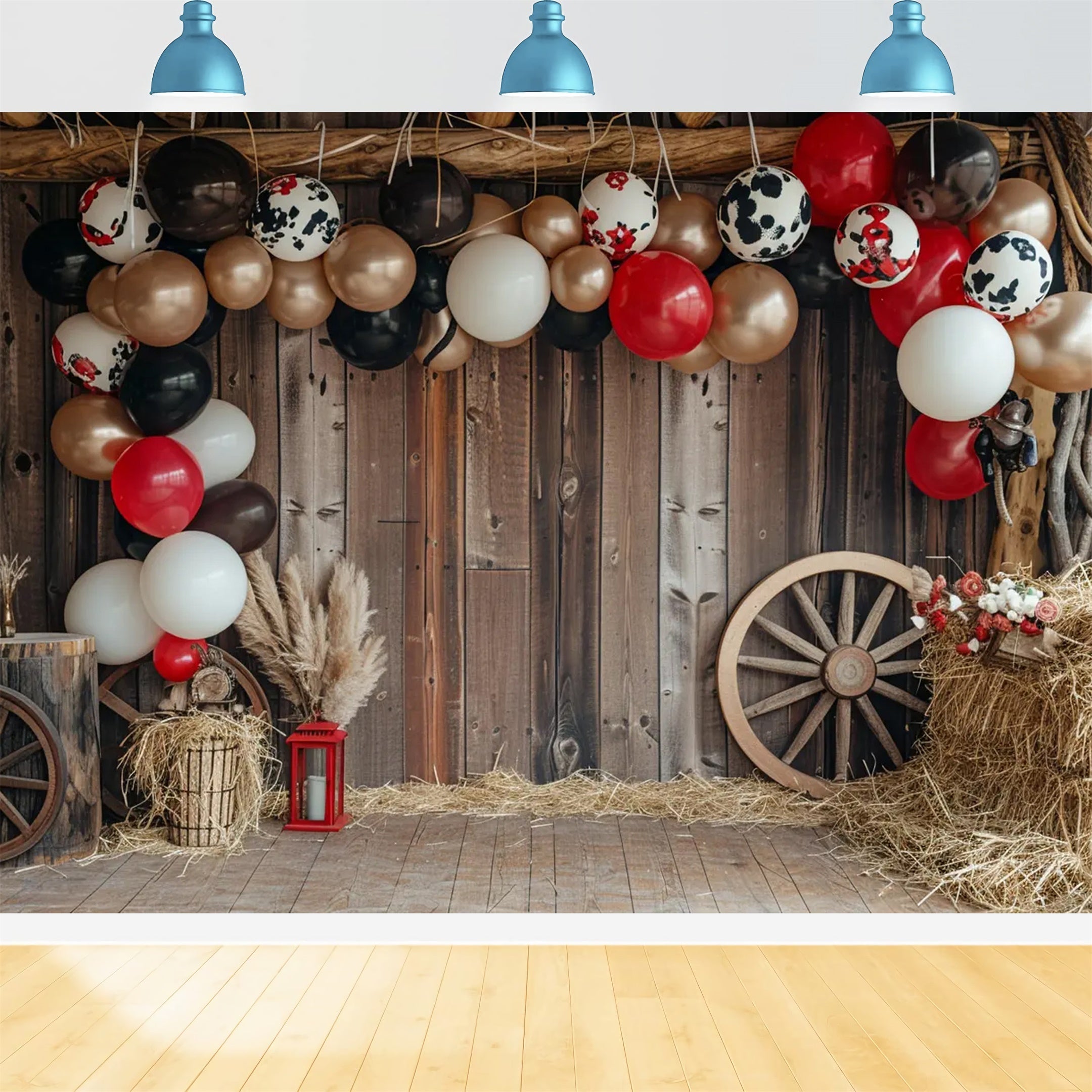 Schwarz Weiß Goldener Ballon Scheune Herbst Hintergrund BRP7-148