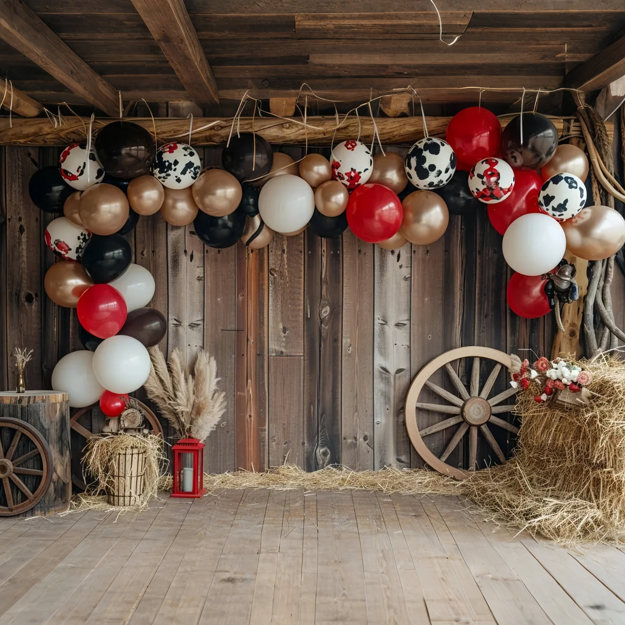 Schwarz Weiß Goldener Ballon Scheune Herbst Hintergrund BRP7-148