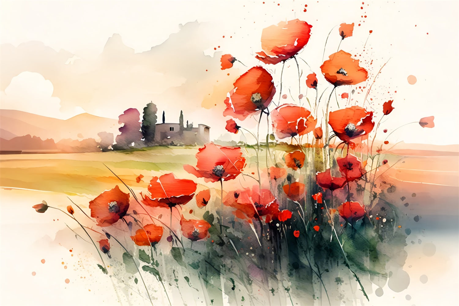 Aquarell Blumen und Landschaften Herbst Hintergrund BRP7-198
