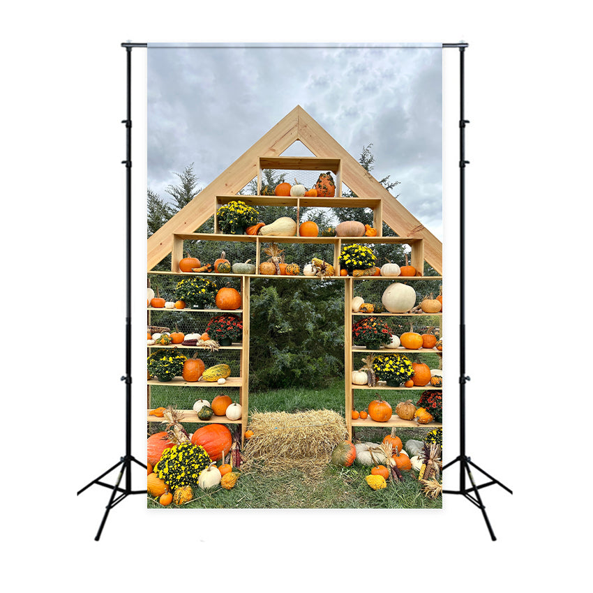 Rustikaler Kürbis Display Herbst Hintergrund für Fotografie BRP7-208