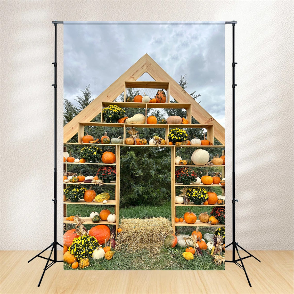 Rustikaler Kürbis Display Herbst Hintergrund für Fotografie BRP7-208