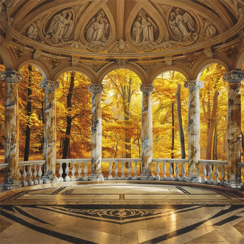 Goldenes Herbstlaub mit Marmorbögen Hintergrund BRP7-213