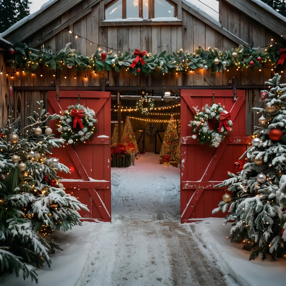 Weihnachten Rustikale Scheune Eingang Hintergrund BRP7-223