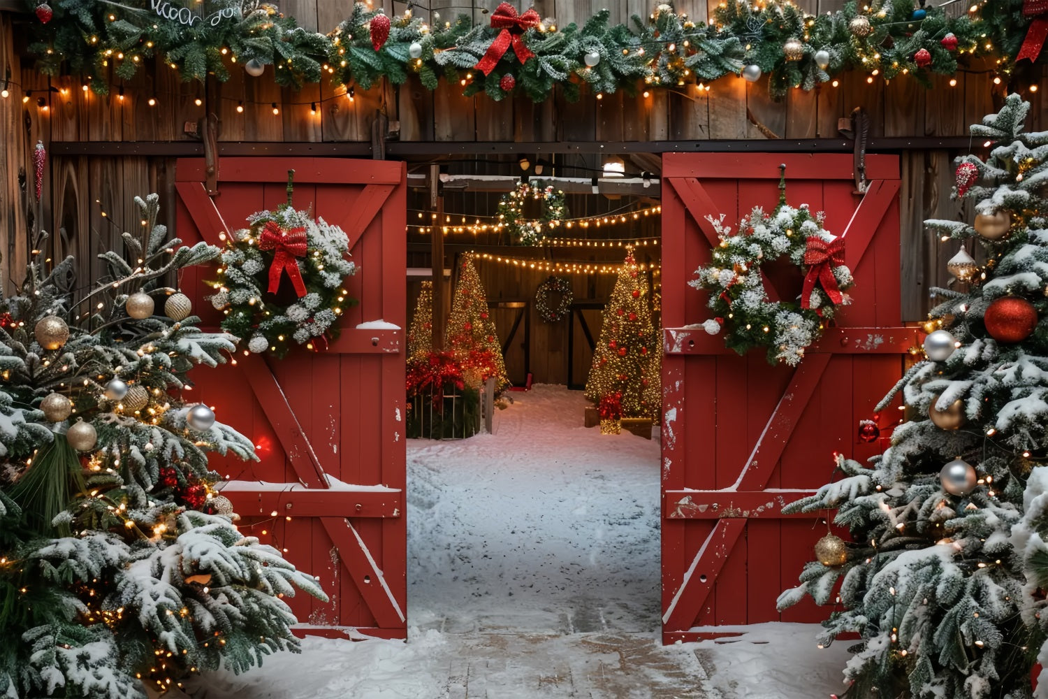 Weihnachten Rustikale Scheune Eingang Hintergrund BRP7-223