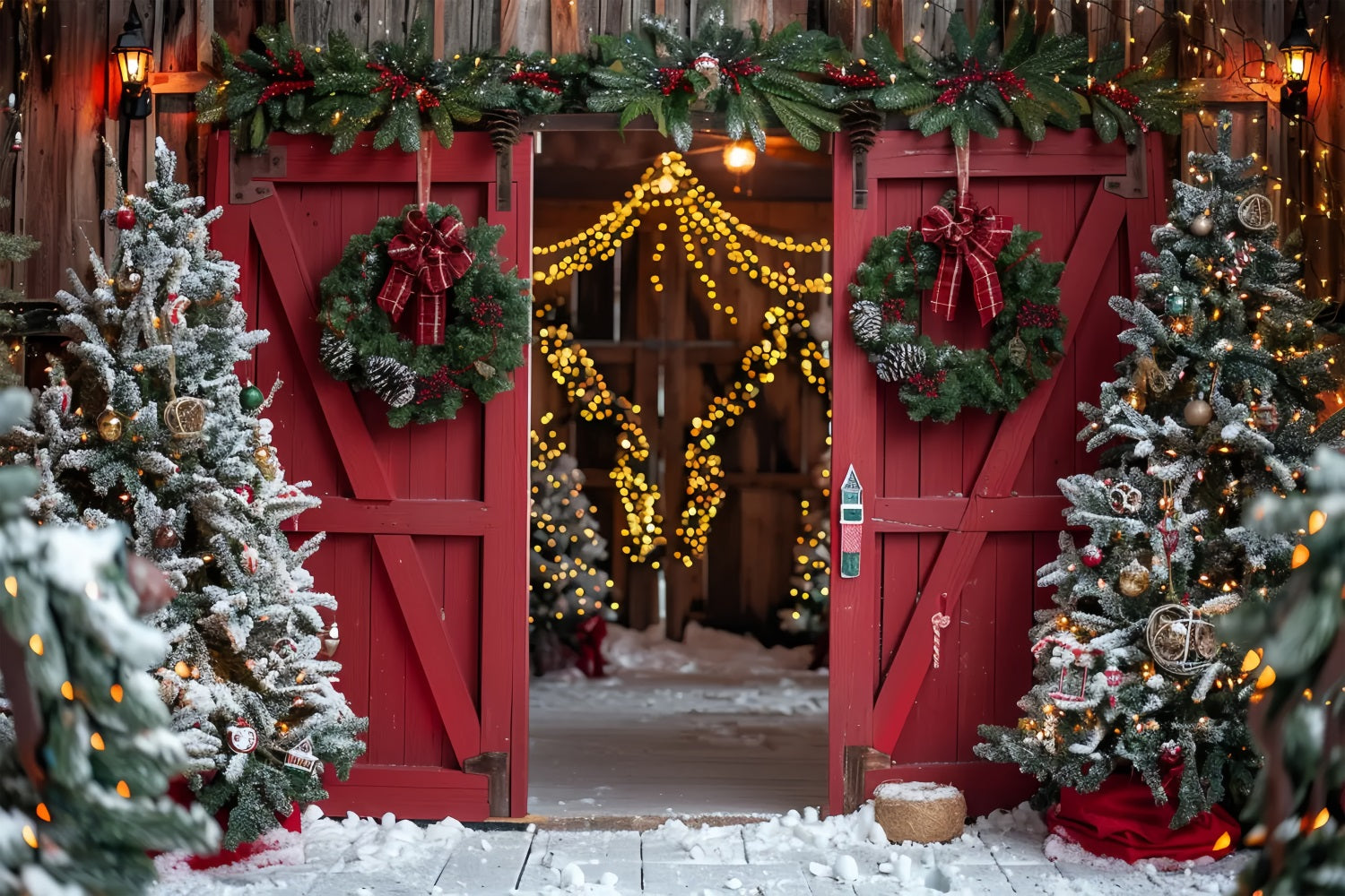 Weihnachten Rot Scheune Eingang Hintergrund BRP7-224